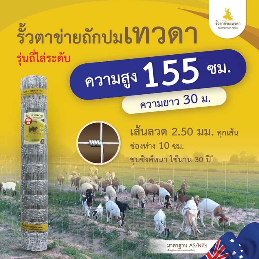 รั้วตาข่าย รั้วเทวดา – รุ่นถี่ไล่ระดับ ช่องห่าง 10 ซม. ความสูง 155 ซม. ลวดหนา 2.5 มม. (ยาว 30 เมตร) [อายุการใช้งาน 40 ปี*]